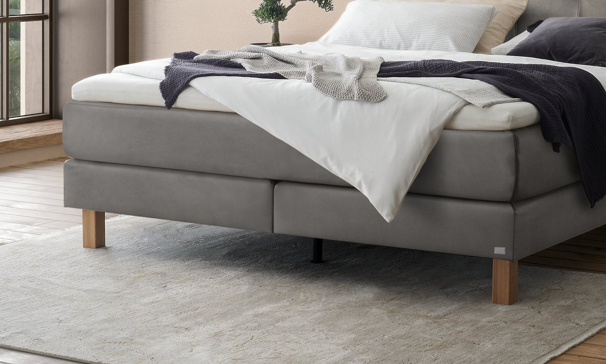 Hasena Solara Boxspringbett – 140 x 200 cm, Elegance-Top, Pace light grey