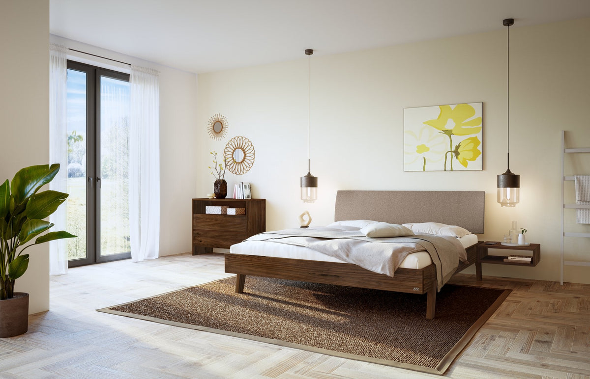 Hasena Lorenzo Bettgestell – 100 x 200 cm, Fusshöhe 25 cm, Kernbuche natur, geölt, Pace light grey