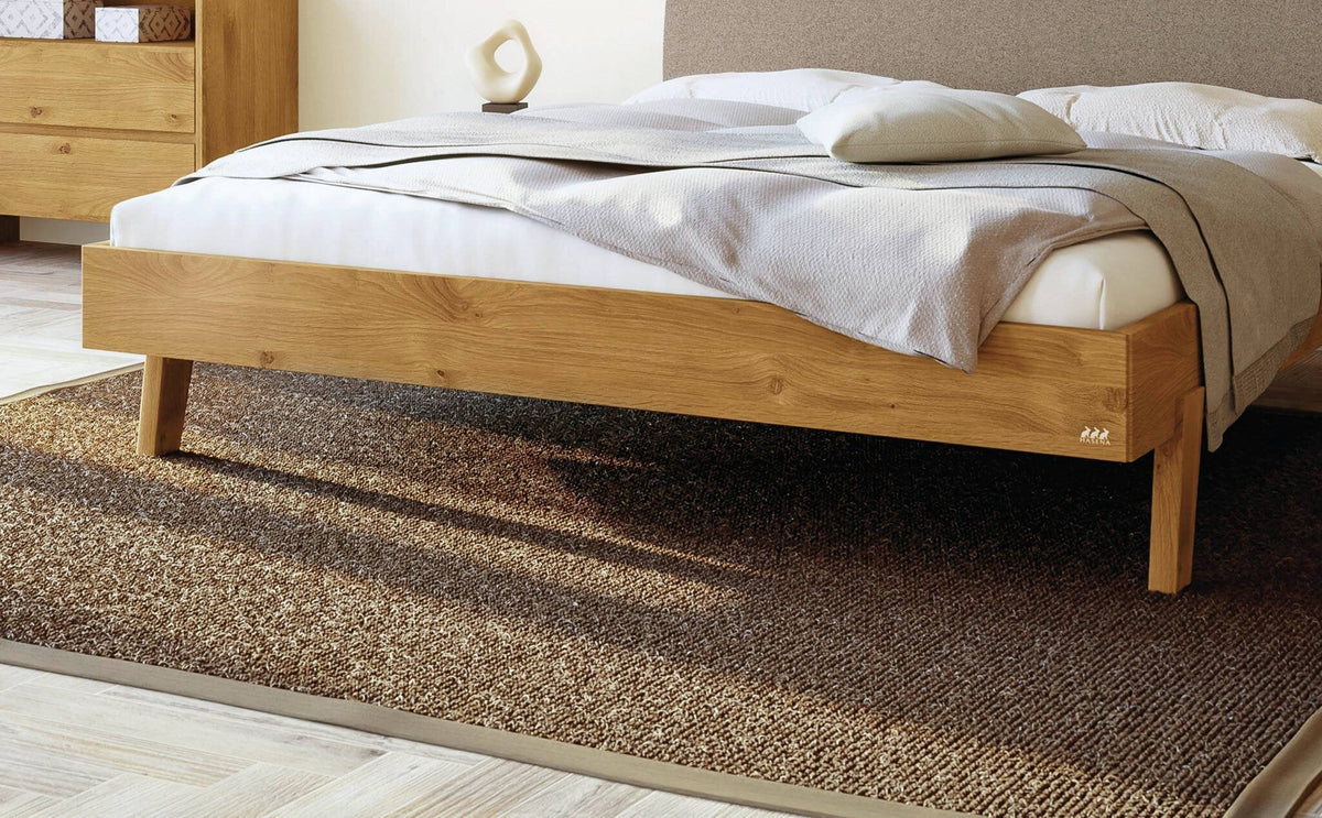 Hasena Lorenzo Bettgestell – 100 x 200 cm, Fusshöhe 25 cm, Wildeiche natur, geölt, Pace grey