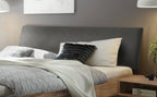 Hasena Pesaro Bett mit Polsterkopfteil – 100 x 200 cm, Fusshöhe 20 cm, Kernbuche natur, geölt, Pace grey