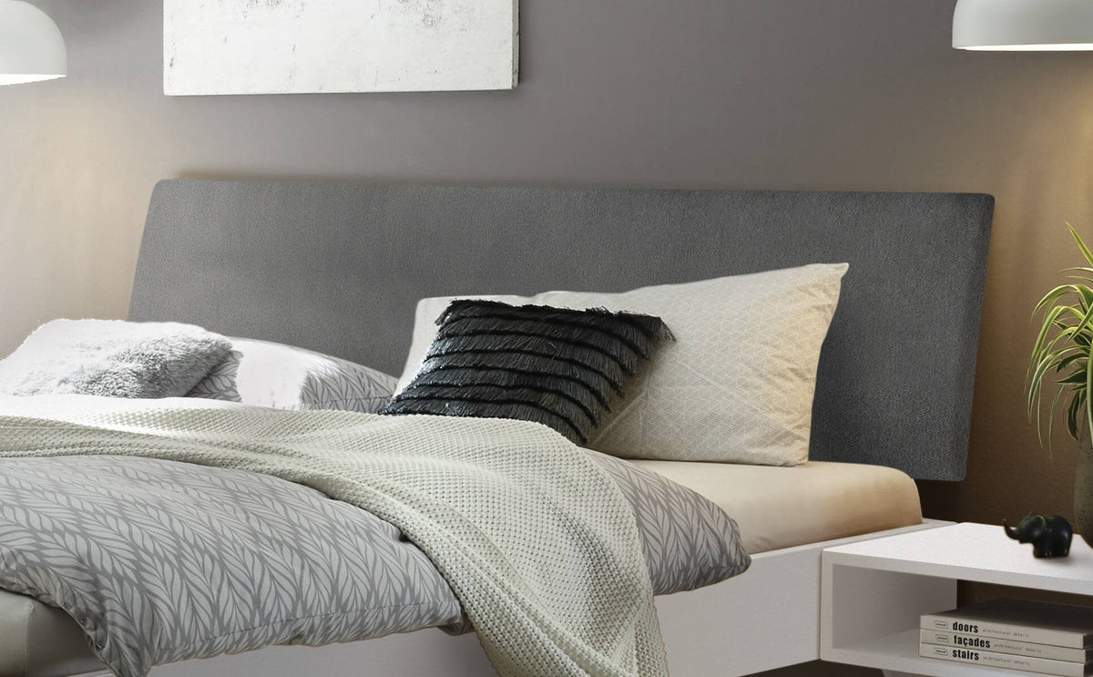Hasena Pesaro Bett mit Polsterkopfteil – 100 x 200 cm, Fusshöhe 20 cm, MDF weiss deckend, lackiert, Pace sand