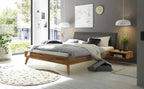 Hasena Pesaro Bett mit Polsterkopfteil – 90 x 200 cm, Fusshöhe 25 cm, Wildeiche natur, geölt, Monet steel