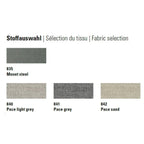 # Alt-Text

Stoffauswahl Farbmuster: Monet steel, Pace light grey, Pace grey, Pace sand - Möbelstoffe in Grautönen und Beige