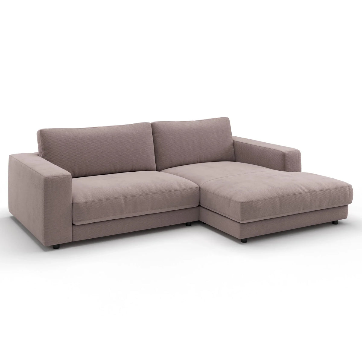 Moderne Ecksofa in Altrosa mit Longchair, Feincord-Bezug, elegantes Designermöbel für zeitgemäße Wohnzimmer.