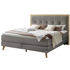 Monet Boxspringbett Stahl: Modernes Designerbett mit grauem Stoff und Holzrahmen