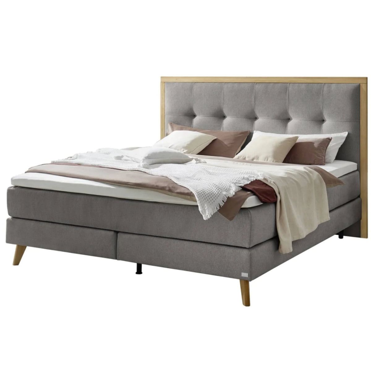 Grau Peace 841 Boxspringbett mit Holzrahmen und gepolstertem Kopfteil